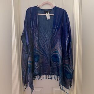 COLLEEN LOPEZ Ruana Fringe Hem Trim Peacock. Size XS/S